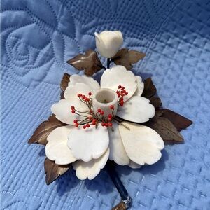 Vintage chinese carved stone candle holder. Jade flower